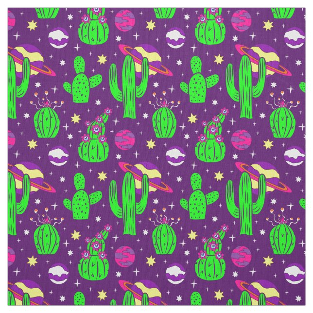 outer space cactus desert alien planets purple fabric (Swatch)