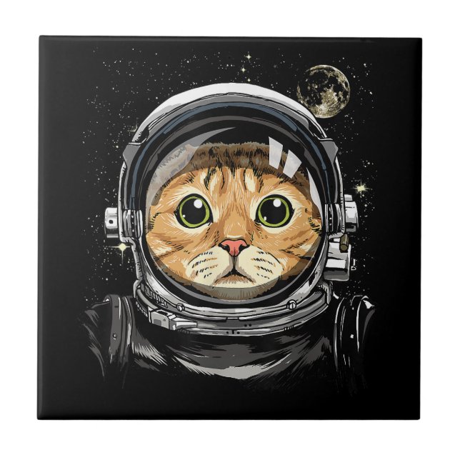 Outer Space Cat Kitty Astronaut Animal Face Galaxy Ceramic Tile (Front)