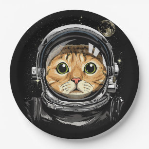 Outer Space Cat Kitty Astronaut Animal Face Galaxy Paper Plate