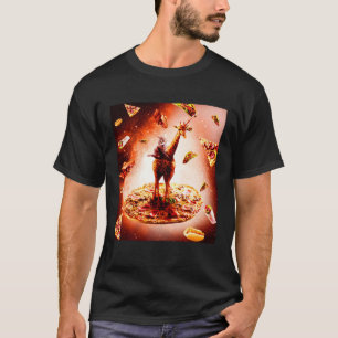 Outer Space Cat Riding Giraffe Unicorn Pizza T-Shirt