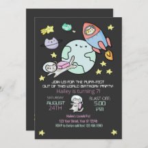 Outer Space Cats Birthday Invitation Purr-fect