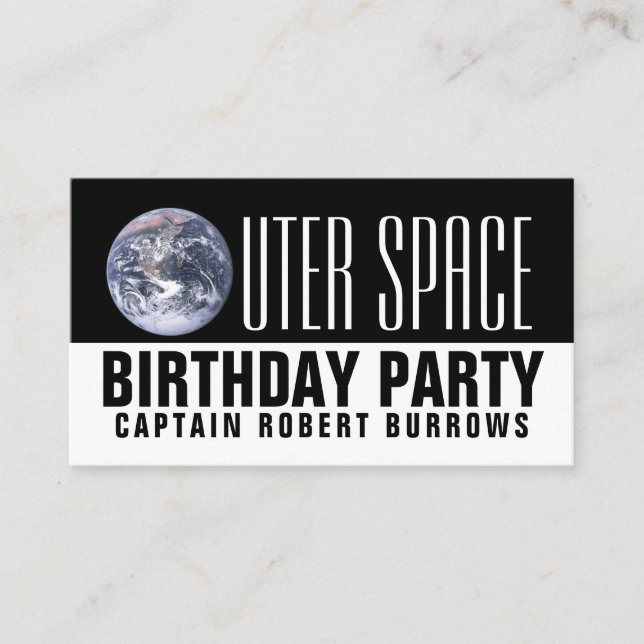 Outer Space, Children's Birthday Party, Photo Enclosure Card (Front)