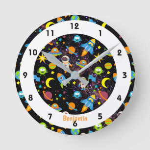 Outer Space Colourful Round Clock