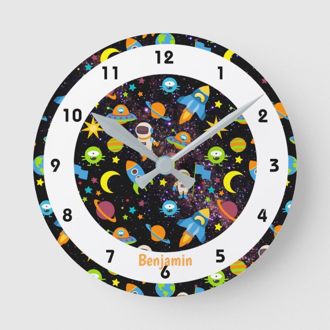 Outer Space Colourful Round Clock (Front)