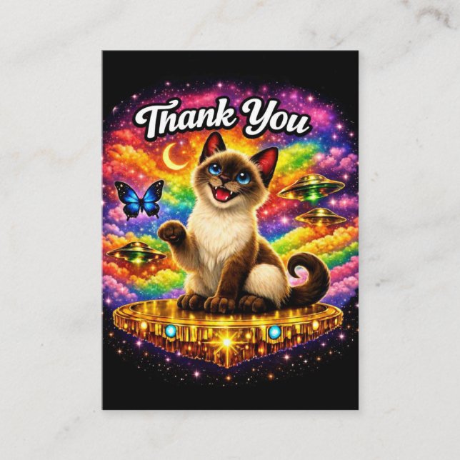 Outer Space Cosmic Rainbow Siamese Cat Thank You Enclosure Card (Front)