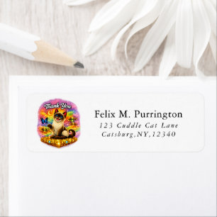 Outer Space Cosmic Rainbow Siamese Cat Thank You Return Address Label