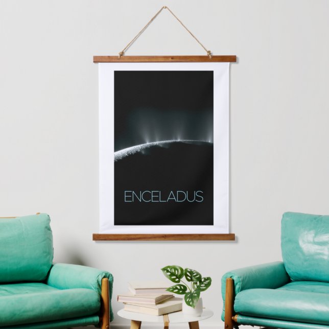 Outer Space, Cosmos, Solar System, Moon Enceladus Hanging Tapestry (Living Room)