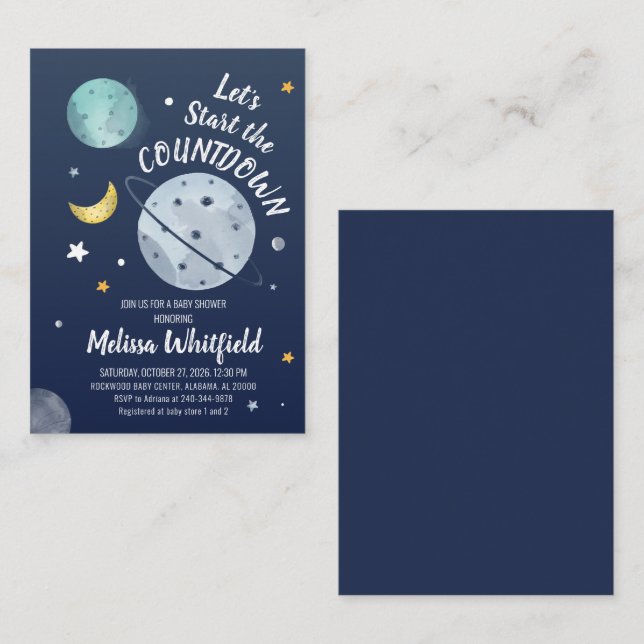 Outer Space Countdown Baby Shower Invitation (Front/Back)