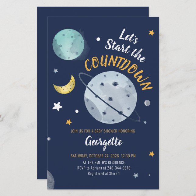 Outer Space Countdown Virtual Baby Shower Stationery (Front/Back)