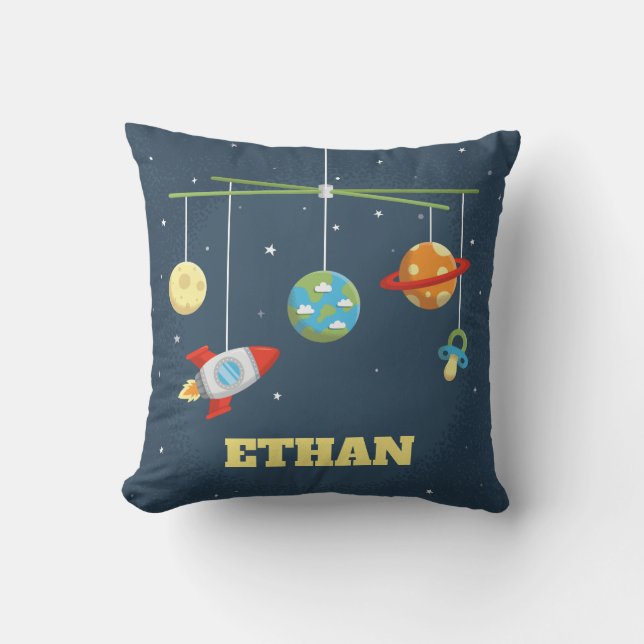 Outer Space Crib Toys Baby Boy Nursery Pillow (Front)