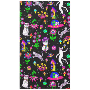 outer space disco cat alien ufo leopard surreal tablecloth