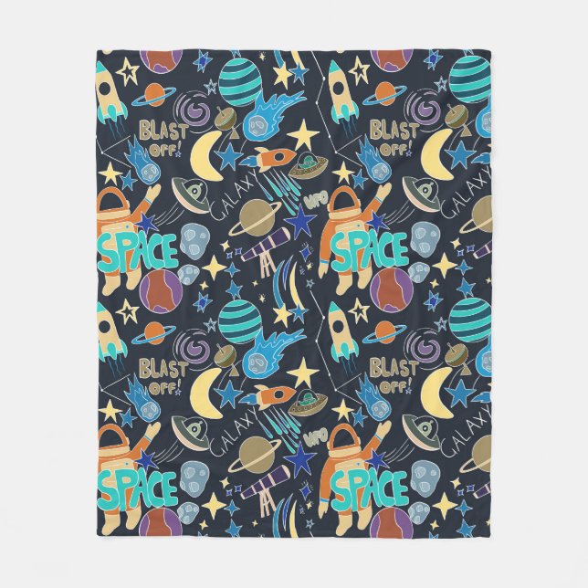 Outer Space Doodle Pattern Fleece Blanket (Front)