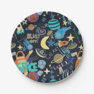 Outer Space Doodle Pattern Paper Plate