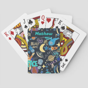 Outer Space Doodle Pattern Playing Cards
