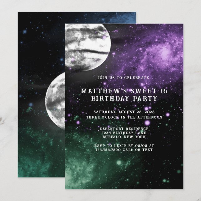 Outer Space Earth Boy Sweet 16 Birthday Party Invitation (Front/Back)
