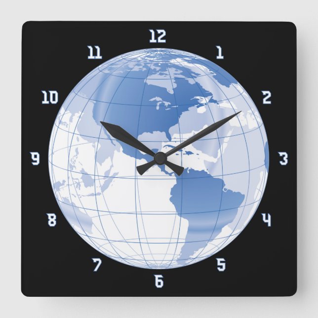 Outer Space Earth Globe Square Wall Clock (Front)