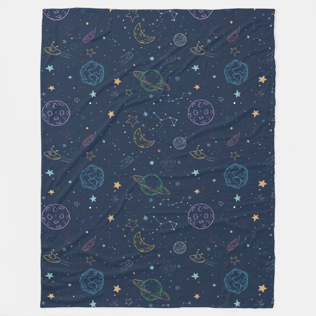 Outer space elements pattern fleece blanket (Front)
