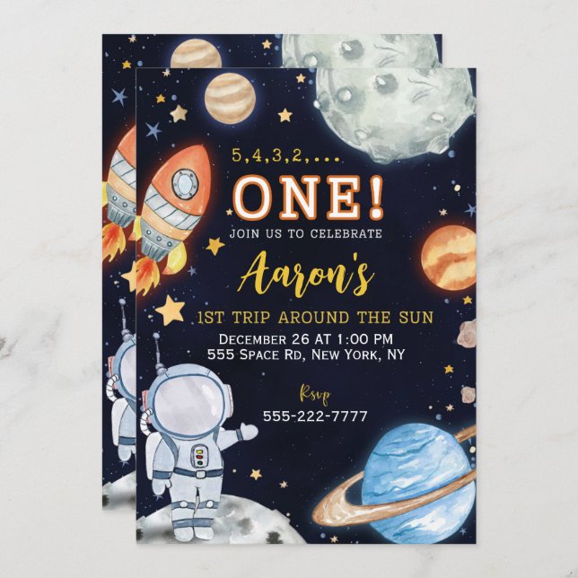 Outer Space First Birthday Invitation (Front/Back)