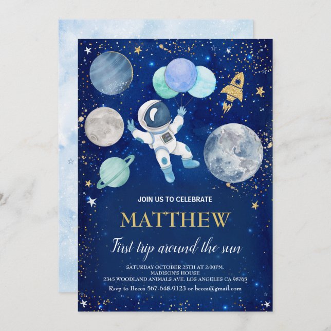 Outer Space First Birthday Invitation (Front/Back)