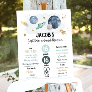 Outer Space First Birthday Milestones Sign Galaxy 