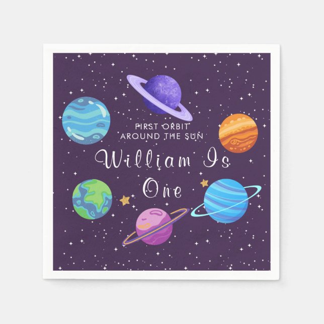 Outer Space First Birthday Party Napkin (Front)