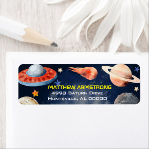 Outer Space First Birthday Return Address Label