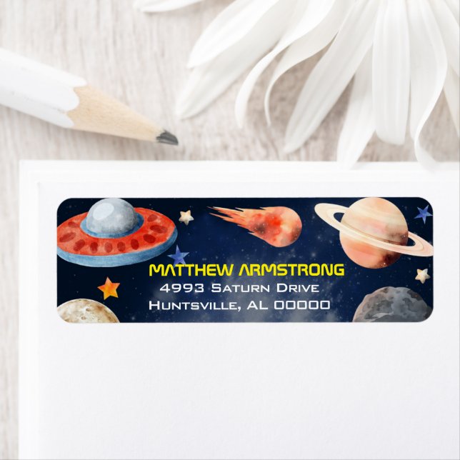 Outer Space First Birthday Return Address Label (Insitu)