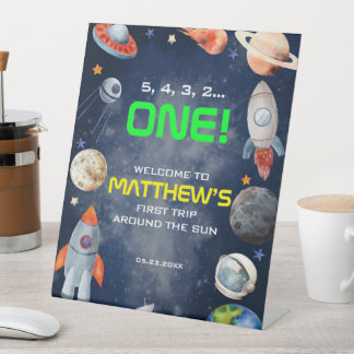 Outer Space First Birthday Welcome Pedestal Sign