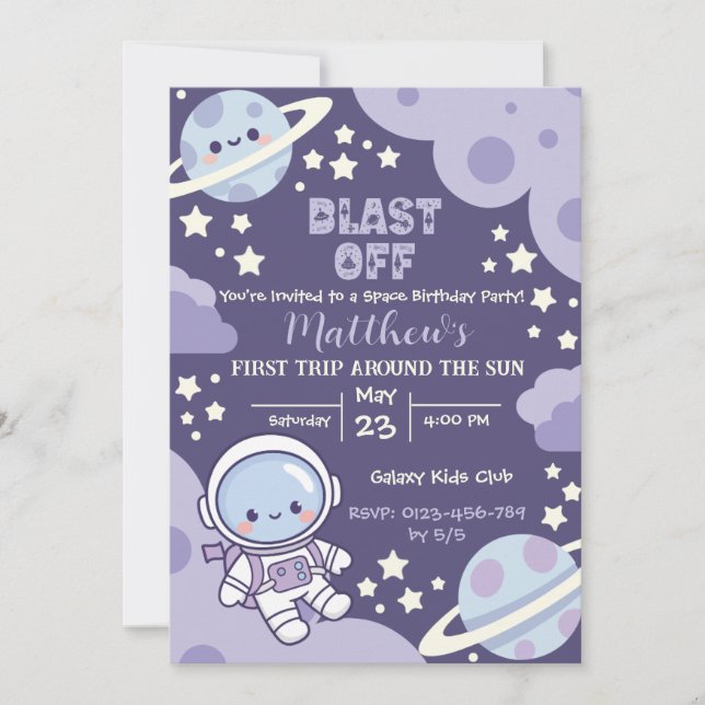 outer space First Trip around sun 1st birthday boy Invitation (Front)