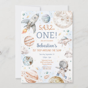 Outer Space First Trip Around The Sun 1st Birthday Invitation