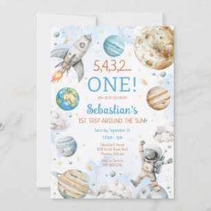 Outer Space First Trip Around The Sun 1st Birthday Invitation