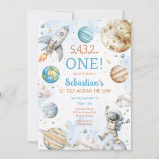 Outer Space First Trip Around The Sun 1st Birthday Invitation