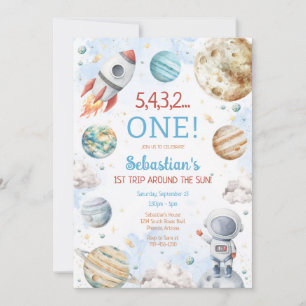 Outer Space First Trip Around The Sun 1st Birthday Invitation