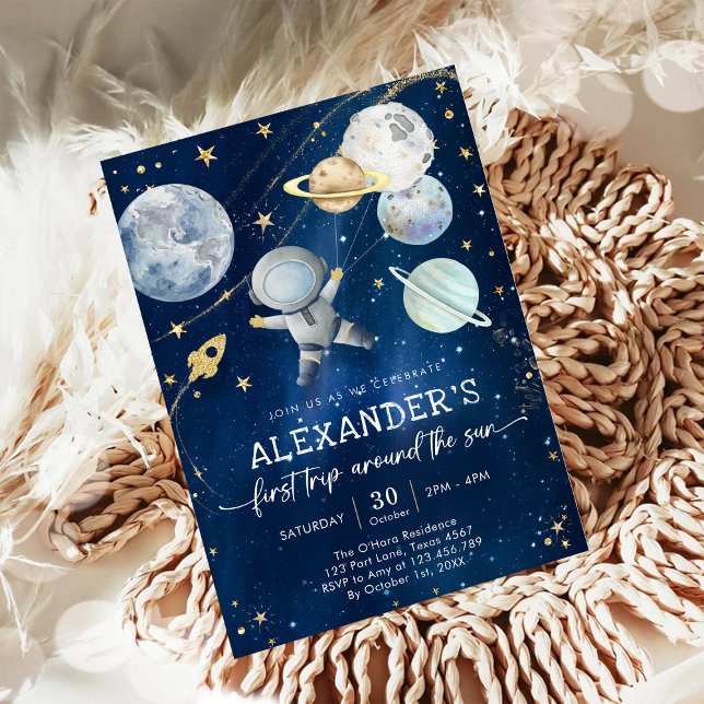 Outer Space First Trip Around the Sun 1st Birthday Invitation (Creator Uploaded)