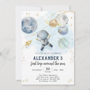 Outer Space First Trip Around the Sun 1st Birthday Invitation