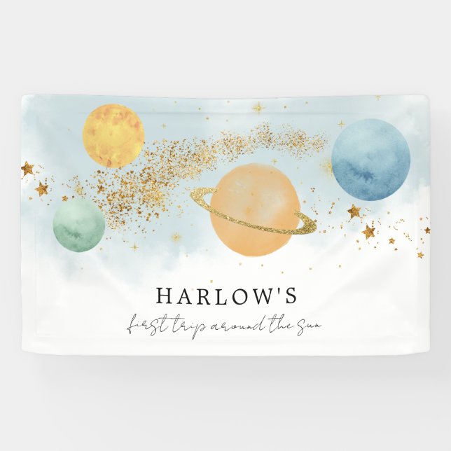 Outer Space First trip around the sun Birthday  Banner (Horizontal)