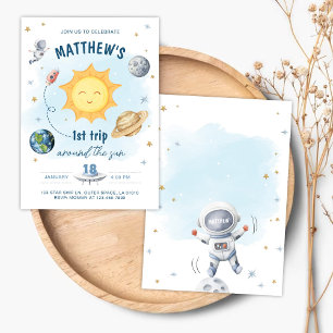 Outer Space First Trip Around the Sun Boy Birthday Invitation