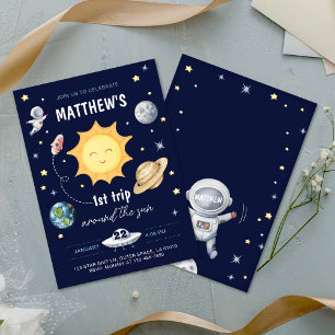Outer Space First Trip Around the Sun Boy Birthday Invitation