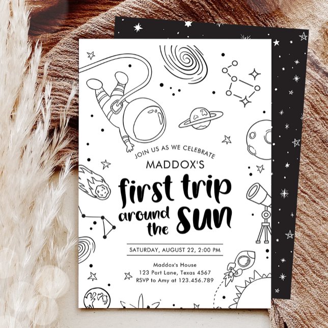 Outer Space First Trip Around the Sun Boy Birthday Invitation (Creator Uploaded)