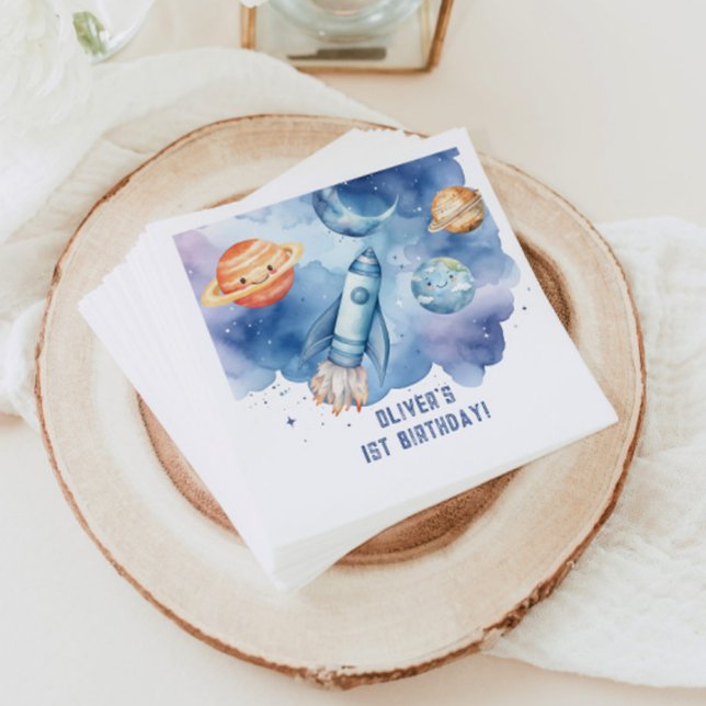 Outer Space First trip around the sun Boy birthday Napkin (Creator Uploaded)