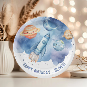 Outer Space First trip around the sun Boy birthday Paper Plate