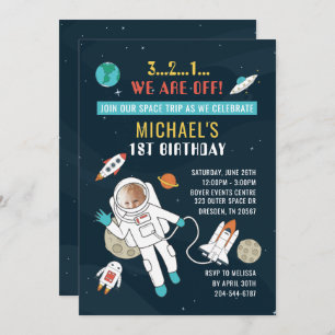 Outer Space Future Astronaut 1st Birthday Photo Invitation
