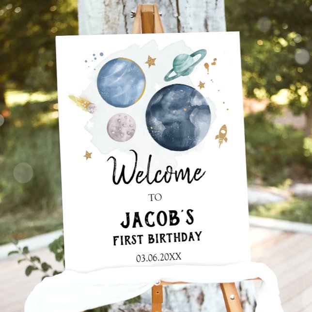 Outer Space Galaxy Astronaut Boy Birthday Welcome  Poster (Creator Uploaded)