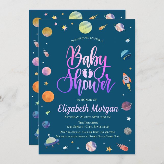 Outer Space Galaxy Baby Shower Invitation (Front/Back)
