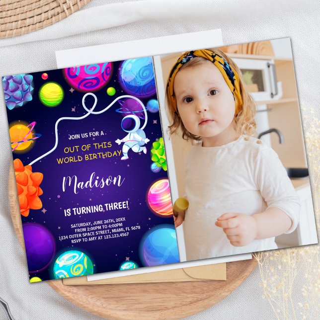 Outer Space Galaxy Birthday Invitation with Photo (Outer Space Galaxy Invitations with photo)