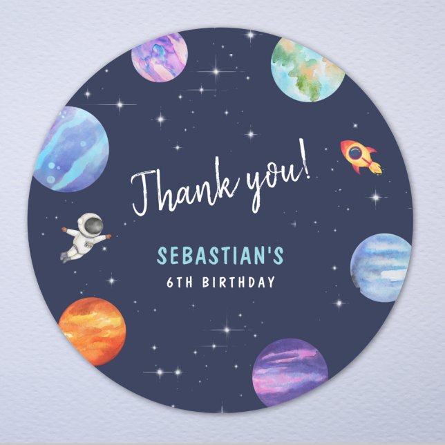 Outer Space Galaxy Birthday Party Favour Thank you Classic Round Sticker (Creator Uploaded)