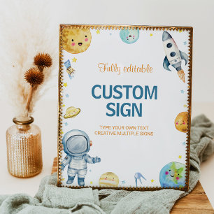 Outer Space Galaxy Birthday Table Sign First Trip