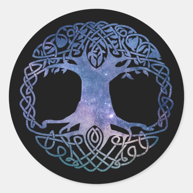 Outer Space Galaxy Celtic Tree of Life Classic Round Sticker (Front)