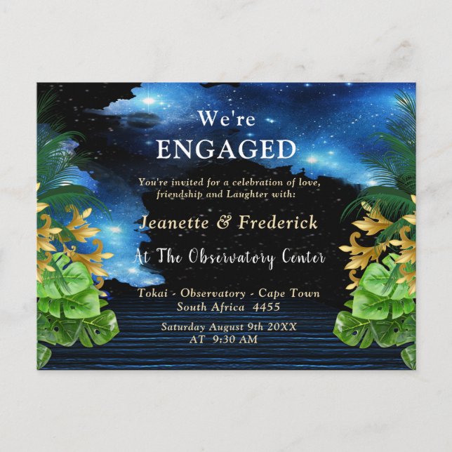 Outer Space Galaxy Engagement Invitation Postcard (Front)