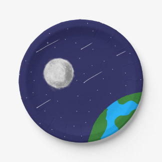 Outer space galaxy Moon and earth paper Plate